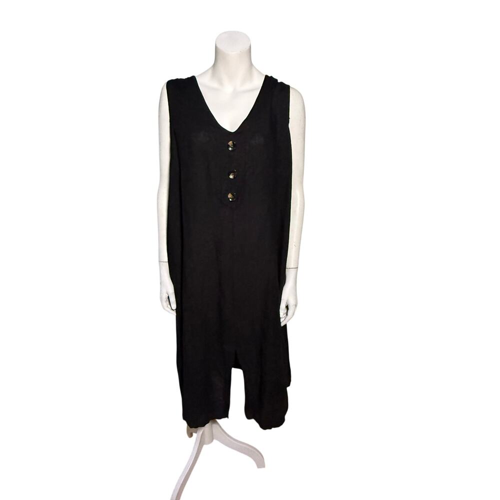 Alessia Pacini Dress Womens 2X Black 100% Linen Sleeveless Lagenlook Made Italy